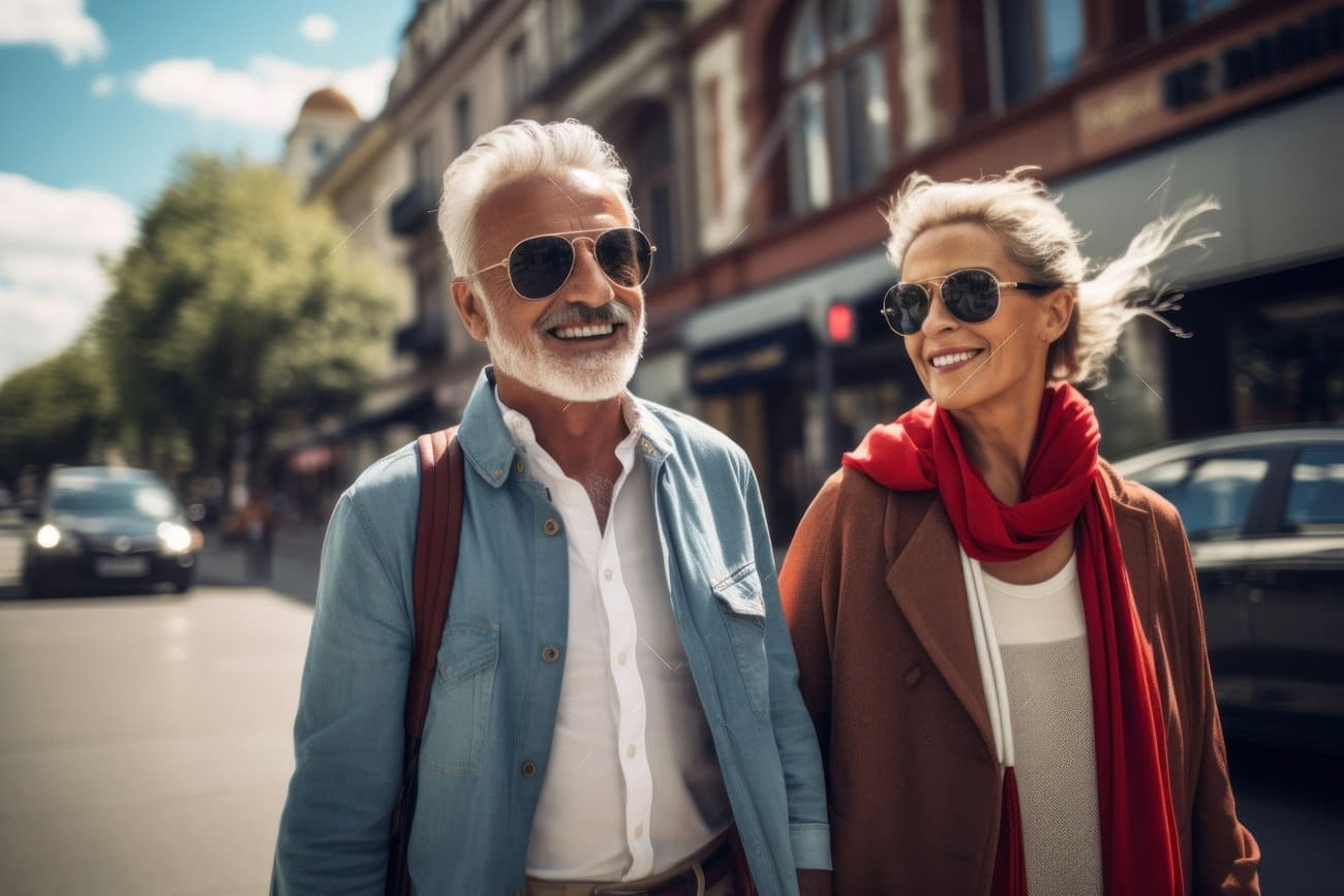 208541391 una pareja caucysica de moda con elegantes gafas de sol disfrutando de la uniyn en las calles de la transformed 2